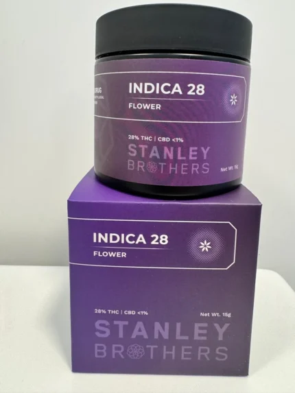 Stanley Brothers Indica 28 features 15 g of the Indica-dominant cultivar GMO Grapeburger. Originally bred by Bat Country Farms, GMO Grapeburger carries...